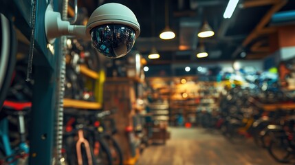 Fototapeta premium Security Camera Surveillance in a Bicycle Shop