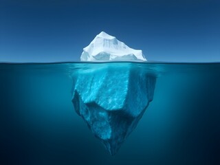 Iceberg in the ocean with a view under water. Crystal clear water. Hidden Danger And Global Warming Concept.