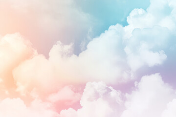 Fototapeta premium A dreamy, colorful abstract background featuring soft, iridescent clouds. The pastel-toned wisps in blush pink, sky blue, and radiant white create a peaceful, ethereal, and visually harmonious