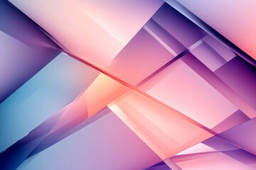 Fototapeta premium A futuristic, colorful abstract background with layered, translucent panels. The overlapping surfaces glow in gradients of soft cyan, warm peach, and vivid purple, forming an ultra-modern, elegant