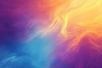 A surreal, colorful abstract background with fluid, smoke-like textures. The swirling, luminous clouds of deep violet, radiant turquoise, and fiery gold create a mysterious, dreamlike, and visually