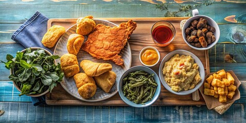 Southeastern US States Blank Map with Delicious Southern Food Photography