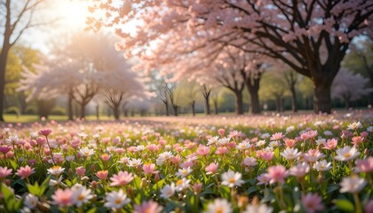 Spring Blossom Delight: Sunlit Flowers in Full Bloom