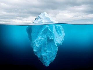 Obraz premium Iceberg in the ocean with a view under water. Crystal clear water. Hidden Danger And Global Warming Concept.