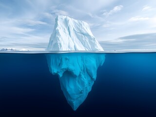 Obraz premium Iceberg in the ocean with a view under water. Crystal clear water. Hidden Danger And Global Warming Concept.