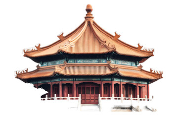 Fototapeta premium Realistic Image of Ornate Asian Pagoda Architecture with Traditional Design and Cultural Significance Clear Sky Background