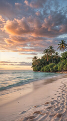 Tropical Beach Sunset with Palm Trees for Phone Screen