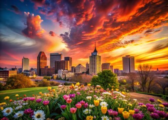 Fototapeta premium Springfield Cityscape Panorama: Vibrant Spring Skyline at Sunset