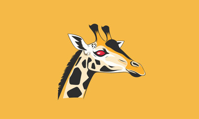Minimalist Giraffe Head Vector Logo with Bold Red Eye Design for Modern Branding