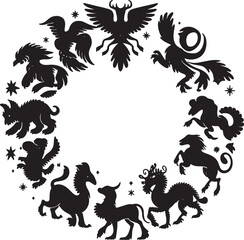 Black silhouette of zodiac signs on a white background 