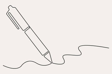 Continuous one line drawing of pen writing symbol outline vector illustration
