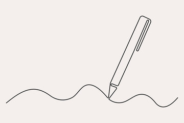 Obraz premium Continuous one line drawing of pen writing symbol outline vector illustration 