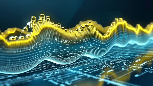 Data Flow Visualization: An abstract, dynamic representation of data flow is visualized through a vibrant, glowing waveform. This visual represents the ebb and flow of digital information.
