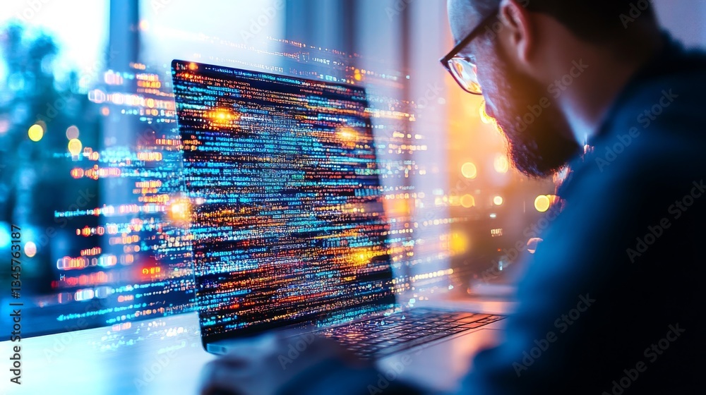 Poster exploration of artificial intelligence through digital coding in a modern workspace
