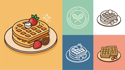Waffle vector design, Waffle Logo and icon design, Set of Waffle vector design