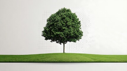Lush Green Tree on Gentle Hill: A Summer's Day Digital Illustration AI Generated