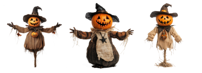 Jack of lantern set isolated on transparent background. PNG. Generated, ai,