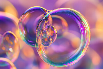 A radiant, colorful abstract background inspired by the shimmering effect of soap bubbles. Iridescent hues of soft lavender, neon green, and warm amber shift and reflect light, forming a mesmerizing