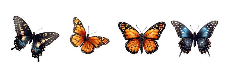 Obraz premium Butterfly set isolated on transparent background. PNG. Generated, ai,