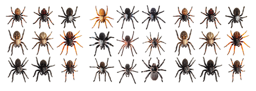 Spider set isolated on transparent background. PNG. Generated, ai,