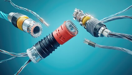 Futuristic technology components.  Complex interconnected devices