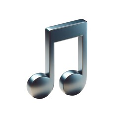 3D metallic music note icon, isolated on white or transparent background