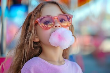 little girl with candy fluff. Generative AI