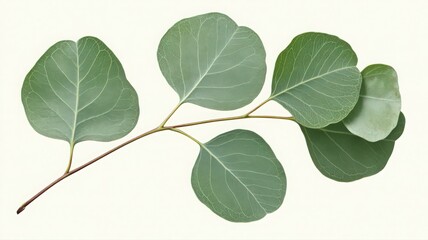 Naklejka premium Green Eucalyptus Branch with Detailed Leaves on White
