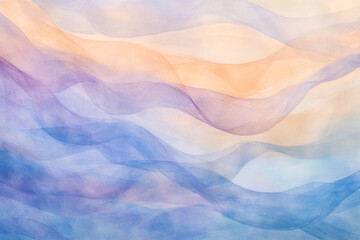 Obraz premium A dreamy, colorful abstract background featuring soft watercolor swirls. The delicate transitions in pastel lavender, sky blue, and warm peach create a peaceful, artistic, and visually soothing