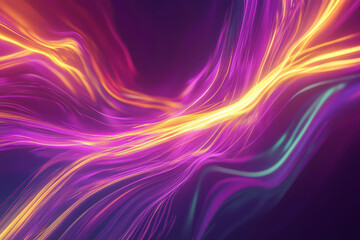 Obraz premium A radiant, colorful abstract background with a burst of glowing energy waves. The dynamic, pulsating streaks in electric purple, neon jade, and warm gold create a futuristic, high-energy, and visually