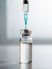 Syringe with Needle Preparing to Extract Liquid from a Pharmaceutical Vial