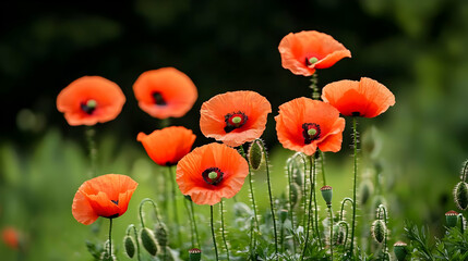 Obraz premium Cluster Of Red Poppies In A Garden