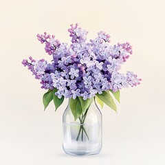 Lilac bouquet in glass vase for soft background.