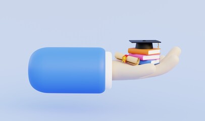 Graduation concept with certificate of graduation 3d illustration