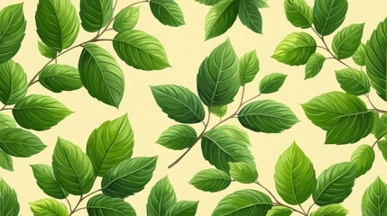 Green leaves branches nature botanical seamless pattern