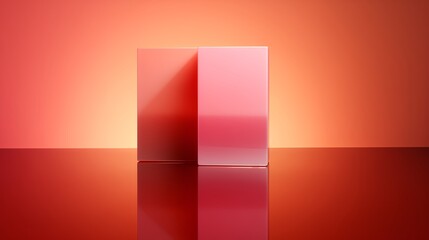 Two smooth rectangular objects are placed side by side, dark red on the left and light pink on the right. The background and ground appear in a gradual red tone