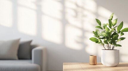 Modern living room, plant, sunlight