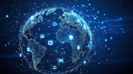 Obraz premium Conceptual digital illustration showing interconnected global technology network security