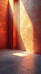 A modern interior where sunlight pours in through large Windows and soft shadows are cast on the walls

