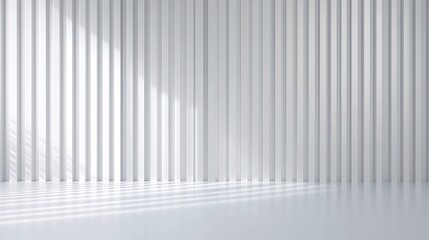 A vertical row of white striped walls, sunlight through the gap sprinkled on the smooth ground, forming a light and dark shadow effect