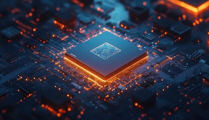 High-tech central processing unit on circuit board