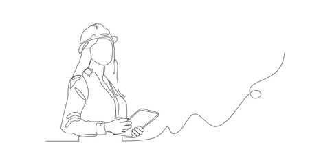Female construction worker Continuous line style Hand drawn One line Logo design