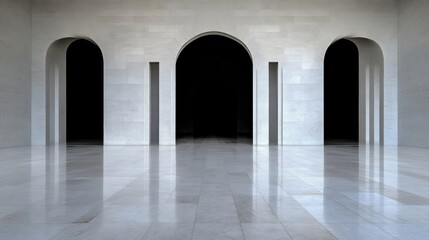Obraz premium Empty, modern, arched hall with polished floors
