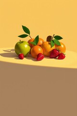 Fruits on a sunny surface with vibrant colors