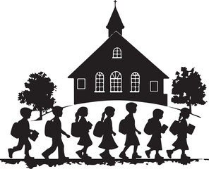 Back to School Kids Walking Vector