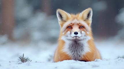 Obraz premium Red Fox in Snowy Forest
