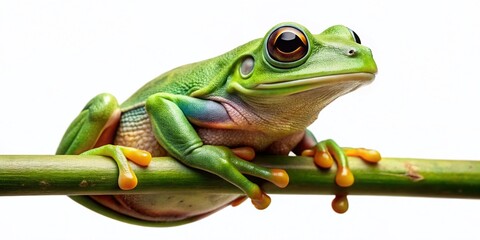 Obraz premium Vibrant Green Tree Frog on Branch, Nature Clipart Illustration