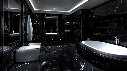 Obraz premium Opulent Black Marble Bathroom Design: A Luxurious Sanctuary