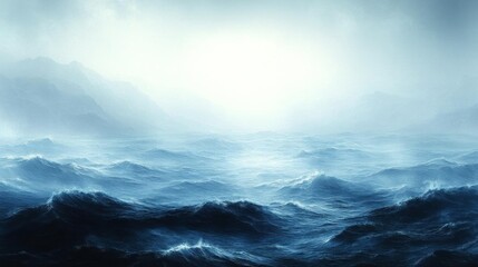 Dramatic Ocean Waves Crashing Against Misty Cliffs