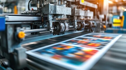 A solar-powered printing press operates efficiently, using sustainable ink to produce vibrant prints, showcasing modern eco-friendly technology and processes